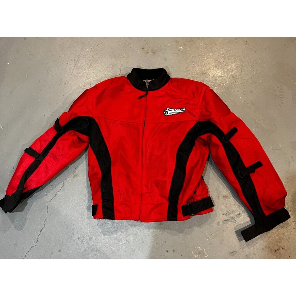 First Gear Padded Motorcycle Red/Black Jacket Protective Men Medium w zip liner